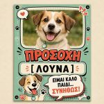 Προειδοποιητική πινακίδα σκύλου με φωτογραφία και όνομα, είμαι καλό παιδί συνήθως