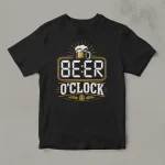 Μαύρο μπλουζάκι για μπύρα με σχέδιο Beer O’Clock