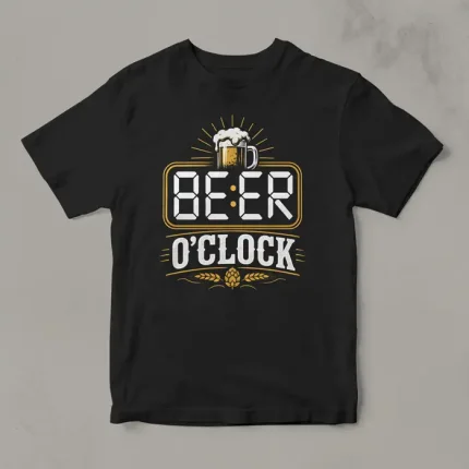 Μαύρο μπλουζάκι για μπύρα με σχέδιο Beer O’Clock