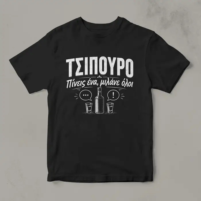 Μπλουζάκι για τσίπουρο – Πίνεις ένα μιλάνε όλοι Μαύρο μπλουζάκι για τσίπουρο με σχέδιο Πίνεις ένα μιλάνε όλοι