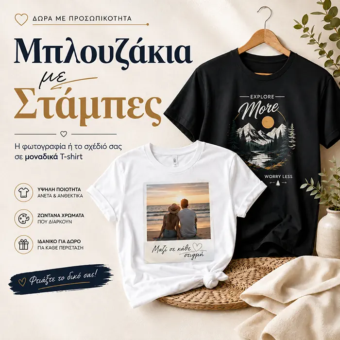 Μπλουζάκια με στάμπα και προσωποποιημένη εκτύπωση