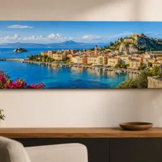 Πανοραμικός καμβάς Κέρκυρα 30x100 σε μοντέρνο σαλόνι