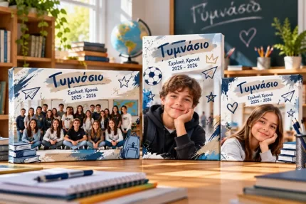 Καμβάς Γυμνασίου–Λυκείου με φωτογραφία μαθητή και σχολικό σχέδιο