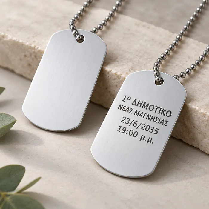 Αναμνηστική μεταλλική ταυτότητα λαιμού Δημοτικού – Προϊόν Αναμνηστική μεταλλική ταυτότητα λαιμού Δημοτικού με αλυσίδα και σχολικό κείμενο