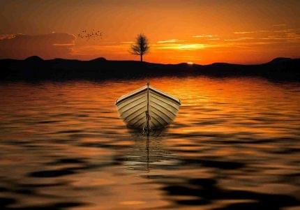 Πίνακας σε καμβά ηλιοβασίλεμα με βάρκα