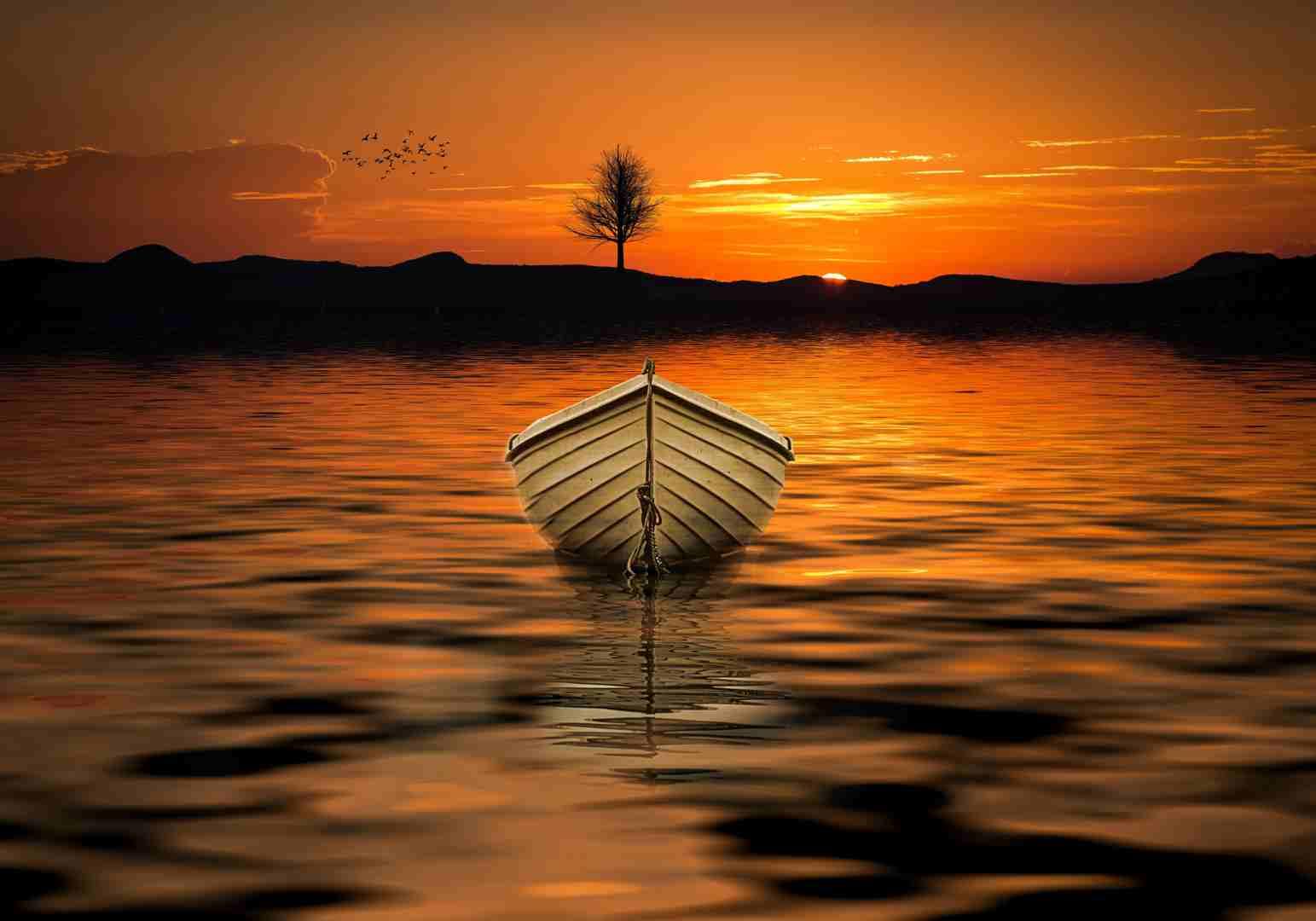 Πίνακας σε καμβά ηλιοβασίλεμα με βάρκα