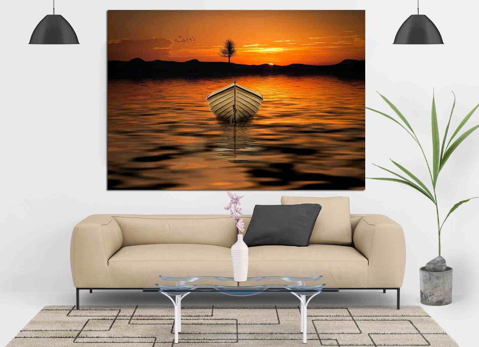 Πίνακας σε καμβά ηλιοβασίλεμα με βάρκα - Image 2