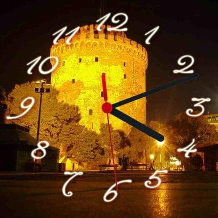 Τετράγωνο ρολόι τοίχου με εκτύπωση Θεσσαλονίκη Νύχτα